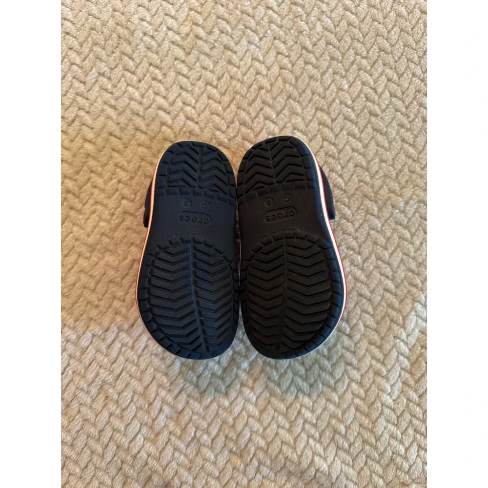 Crocs Kids Navy Blue Crocband Clog Shoes Size C8 Sporty Stripe Sandals